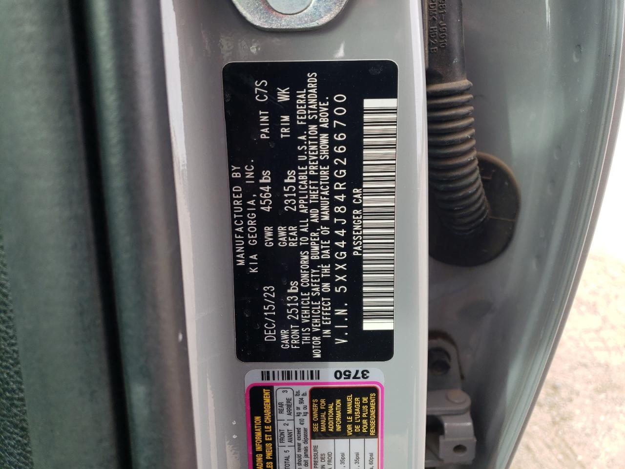 2024 KIA K5 GT VIN:5XXG44J84RG266700