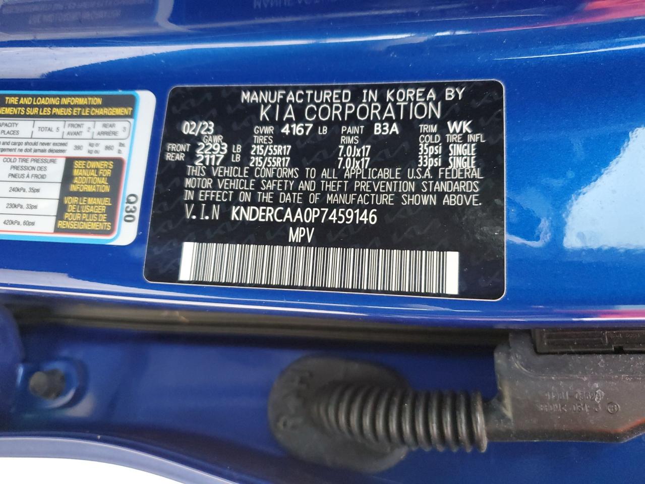 2023 KIA SELTOS EX VIN:KNDERCAA0P7459146