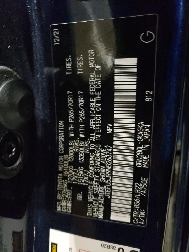 2022 TOYOTA 4RUNNER SR5 VIN:JTEFU5JR9N5263747