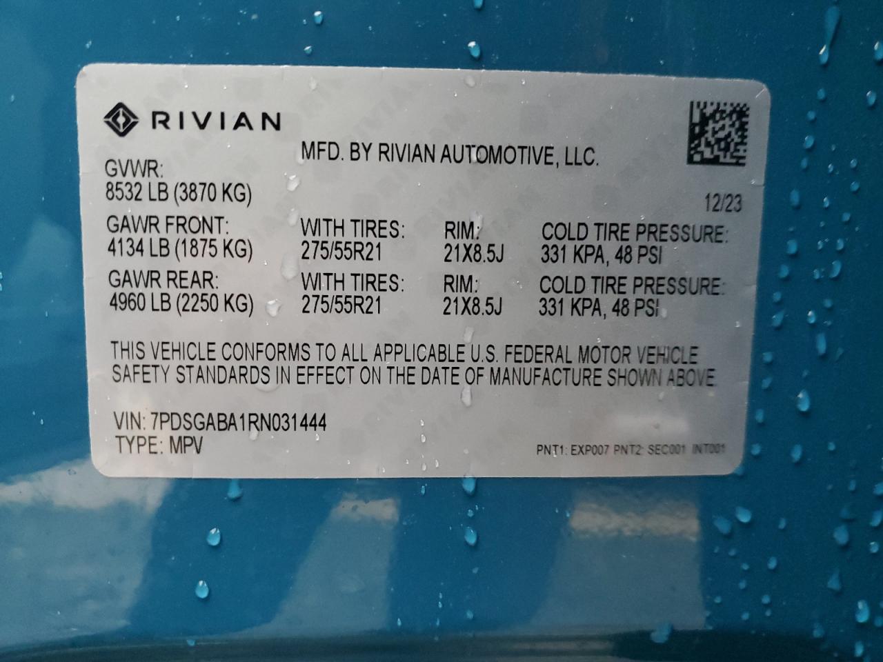 2024 RIVIAN R1S ADVENTURE VIN:7PDSGABA1RN031444
