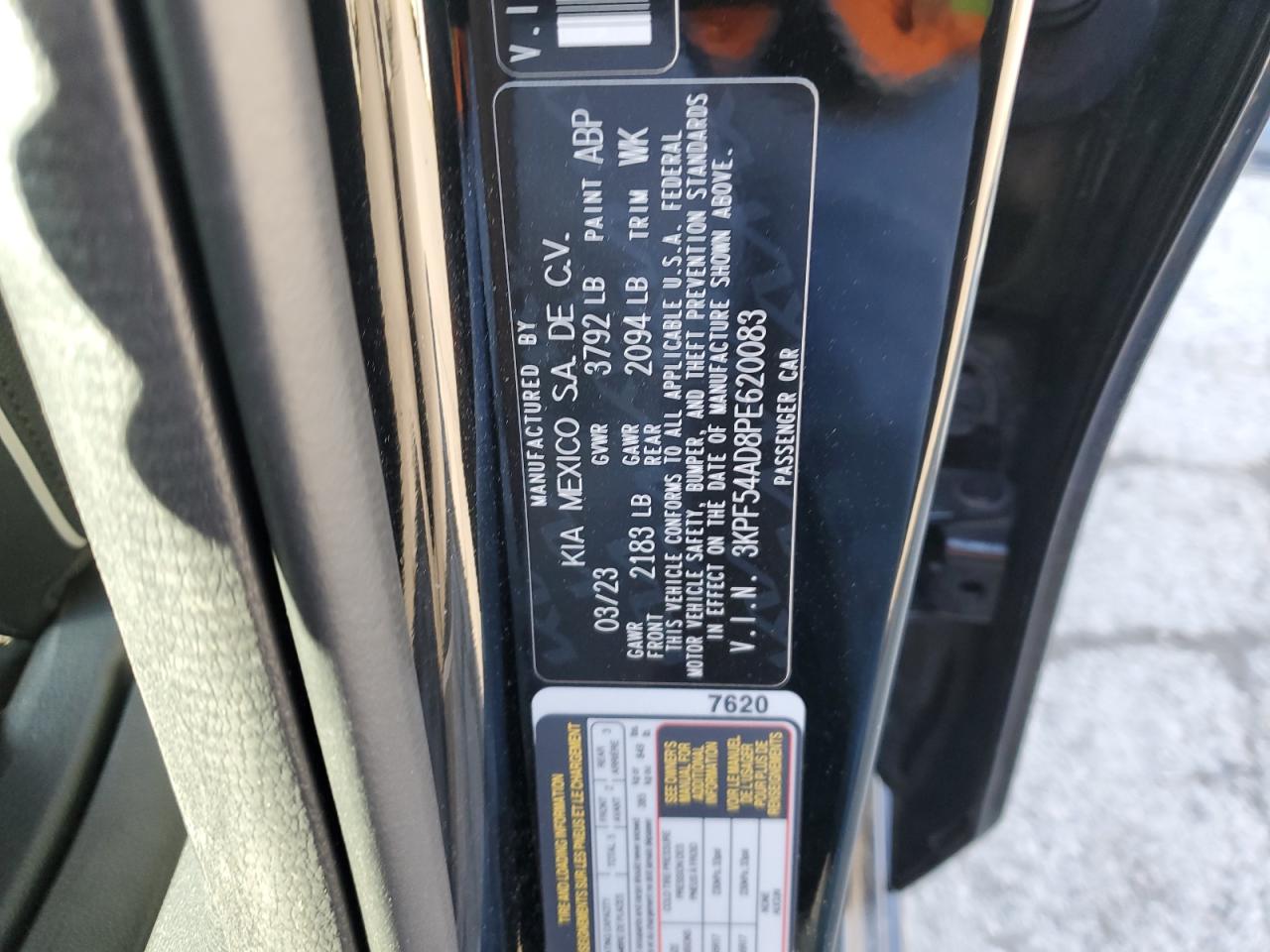 2023 KIA FORTE GT LINE VIN:3KPF54AD8PE620083
