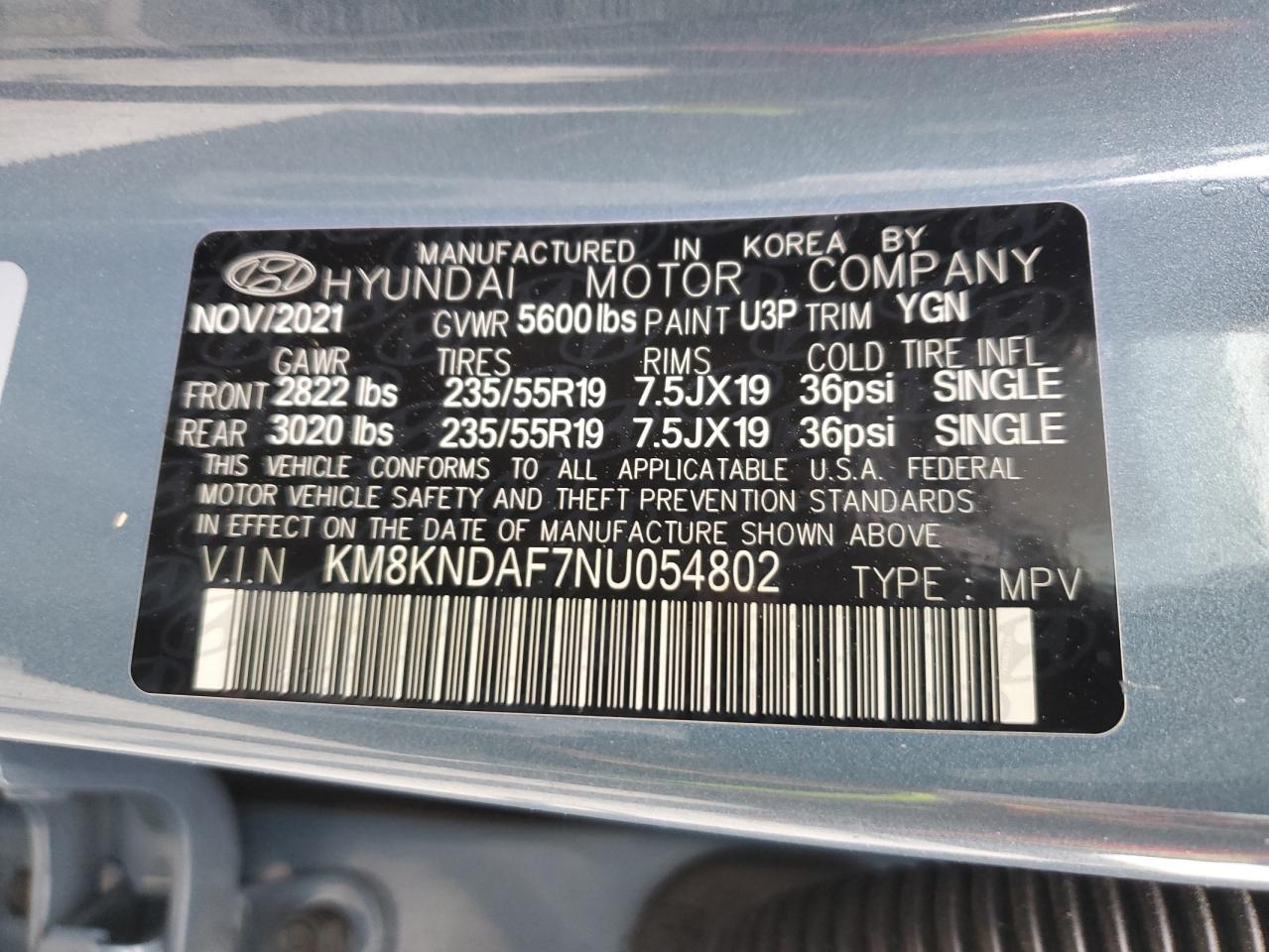 2022 HYUNDAI IONIQ 5 SEL VIN:KM8KNDAF7NU054802