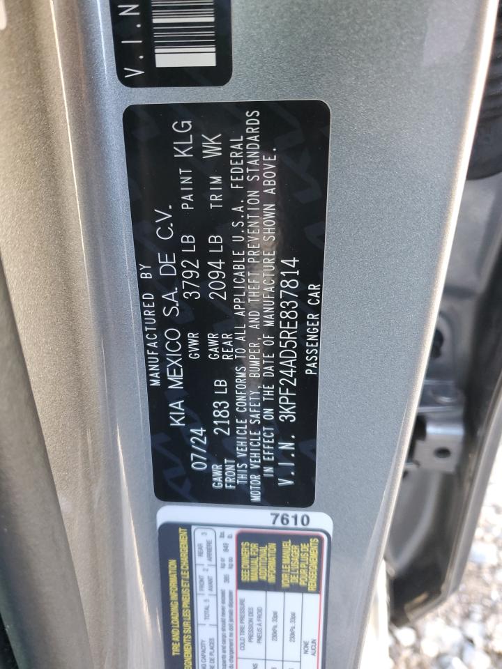 2024 KIA FORTE LX VIN:3KPF24AD5RE837814
