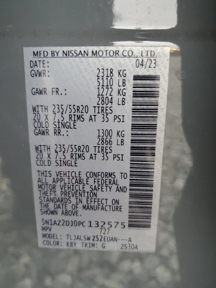 2023 NISSAN MURANO PLATINUM VIN:5N1AZ2DJ0PC132575