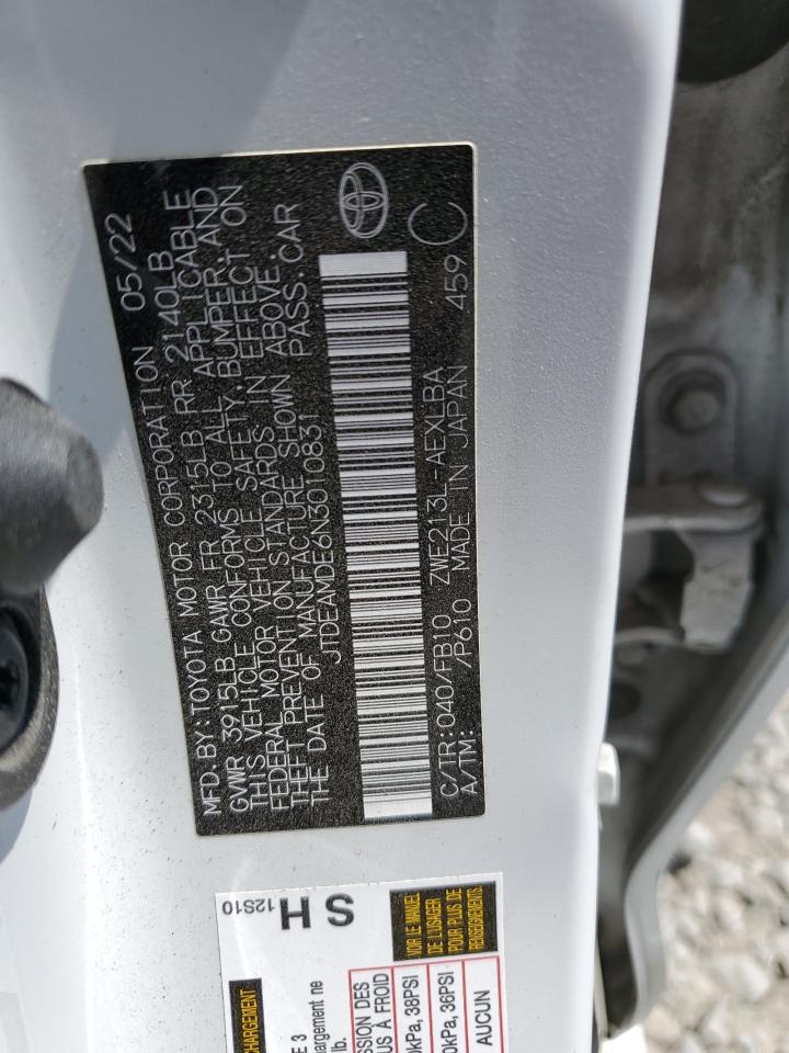 2022 TOYOTA COROLLA LE VIN:JTDEAMDE6N3010831