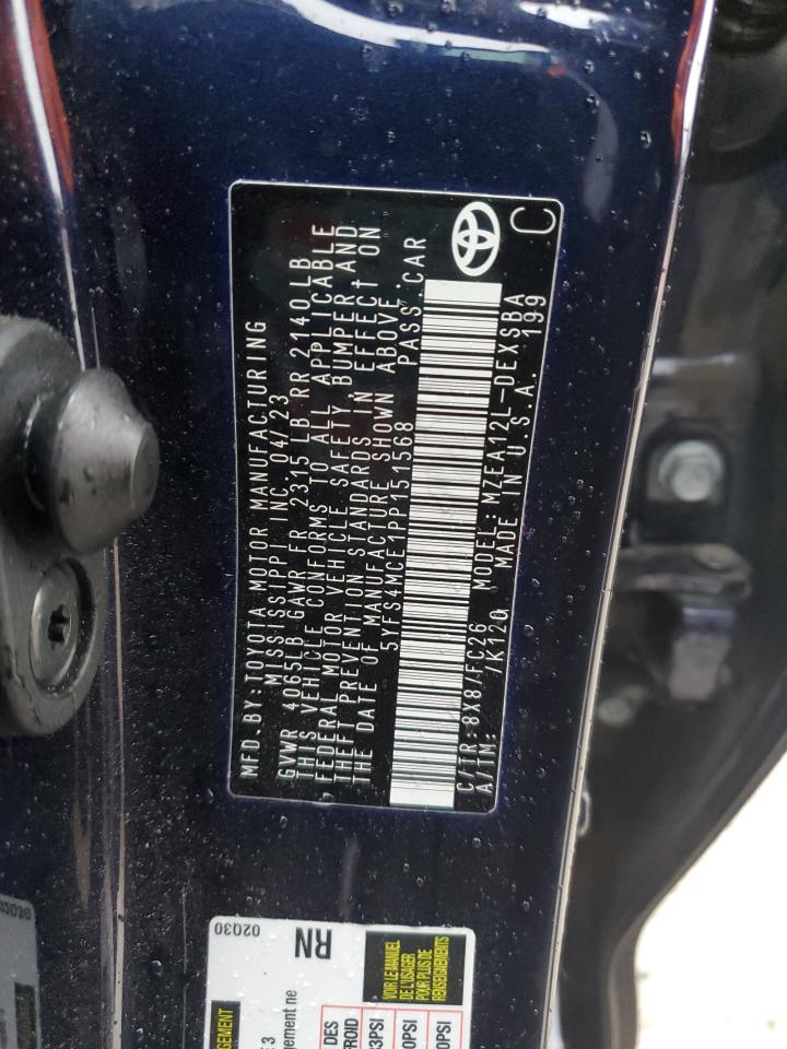 2023 TOYOTA COROLLA SE VIN:5YFS4MCE1PP151568