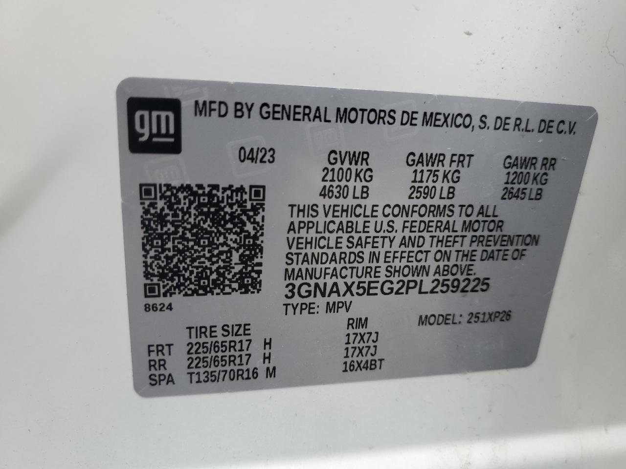 2023 CHEVROLET EQUINOX LS VIN:3GNAX5EG2PL259225
