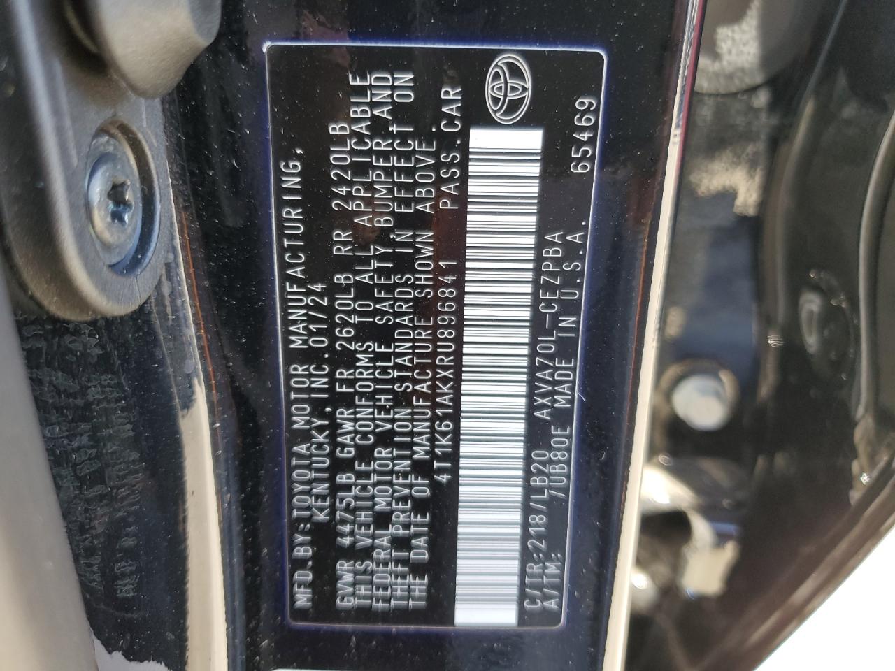 2024 TOYOTA CAMRY XSE VIN:4T1K61AKXRU896841