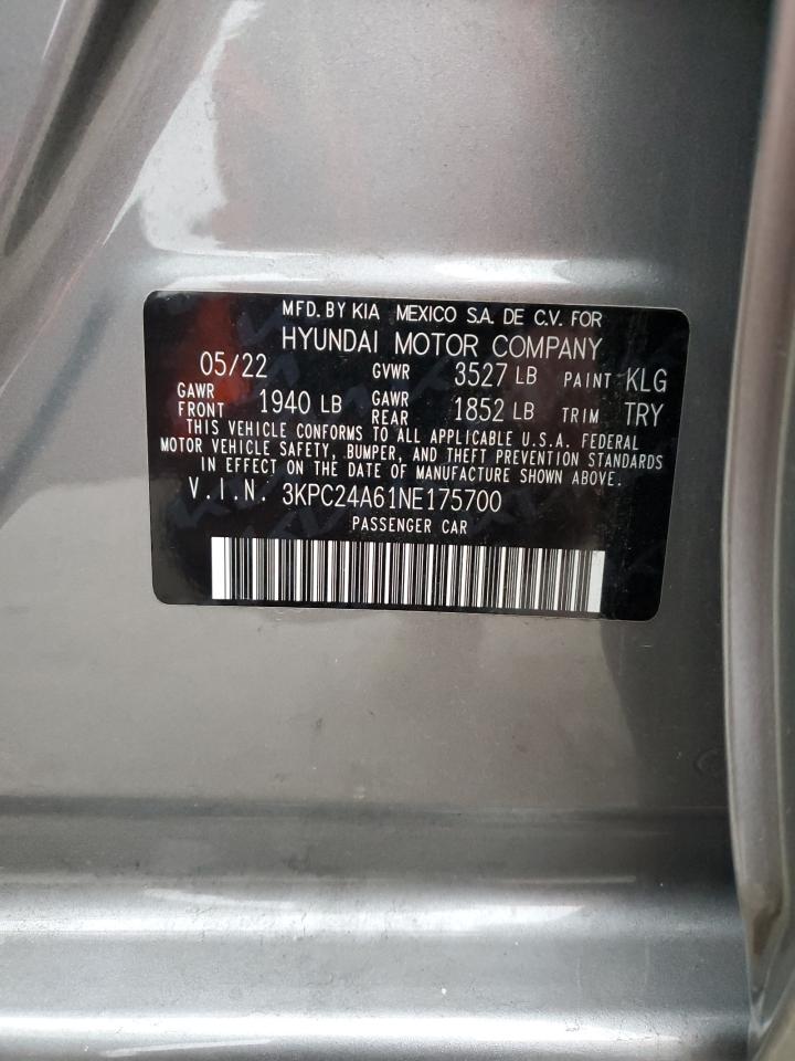 2022 HYUNDAI ACCENT SE VIN:3KPC24A61NE175700