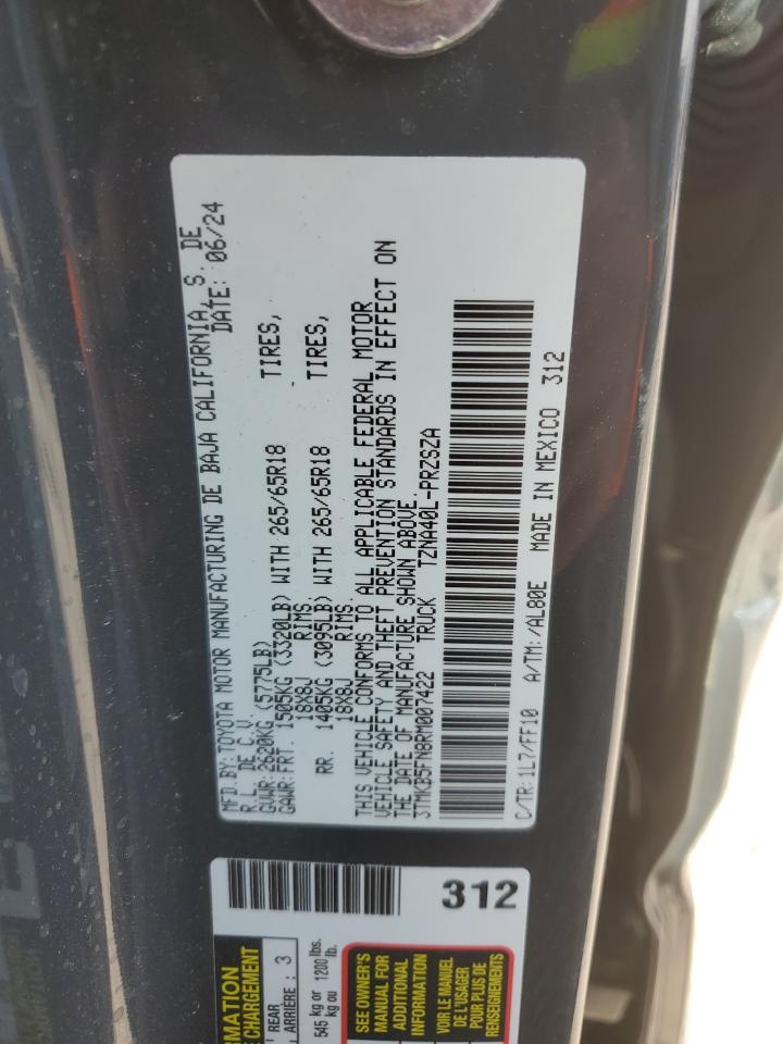 2024 TOYOTA TACOMA DOUBLE CAB VIN:3TMKB5FN8RM007422