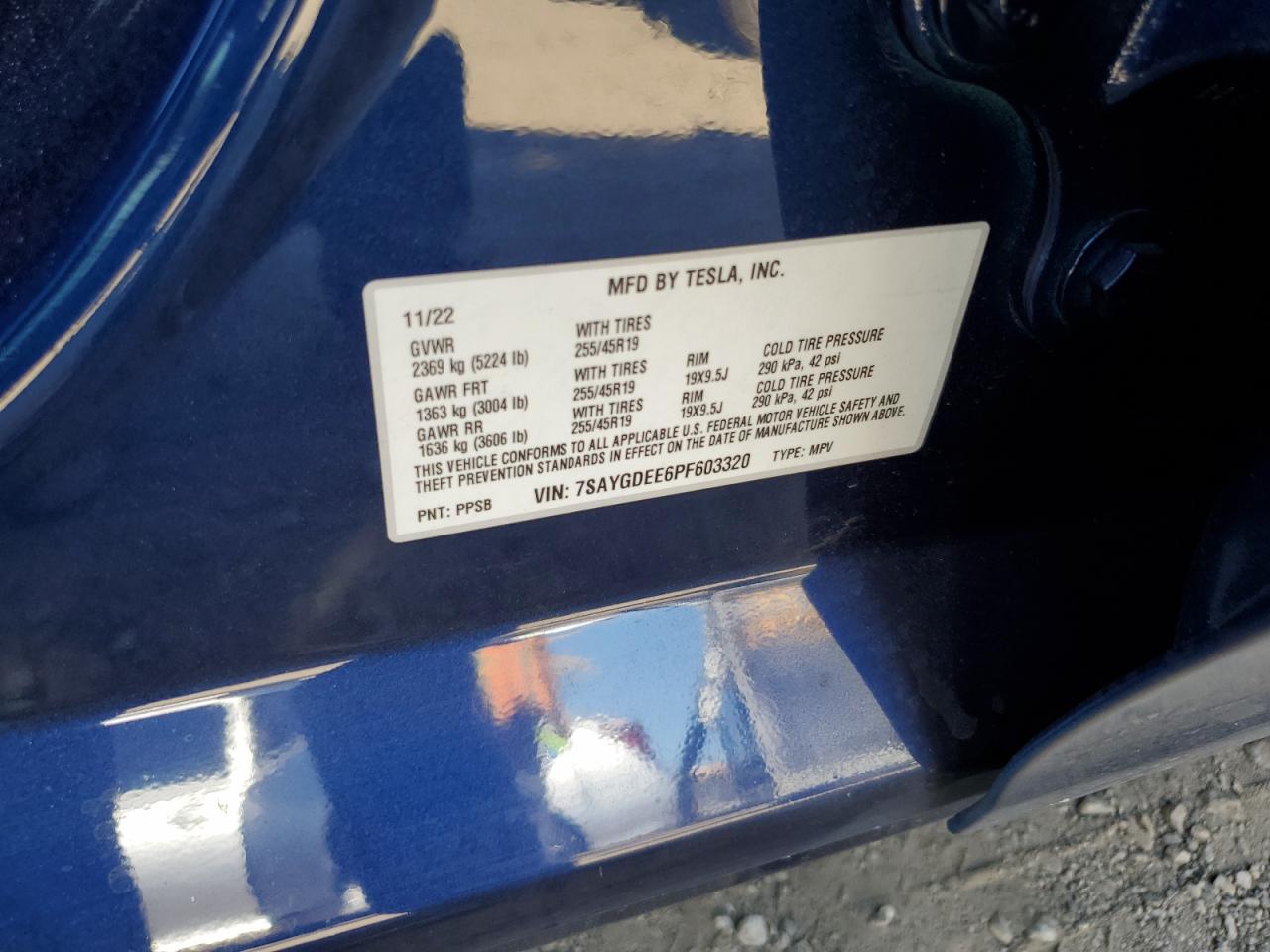 2023 TESLA MODEL Y VIN:7SAYGDEE6PF603320