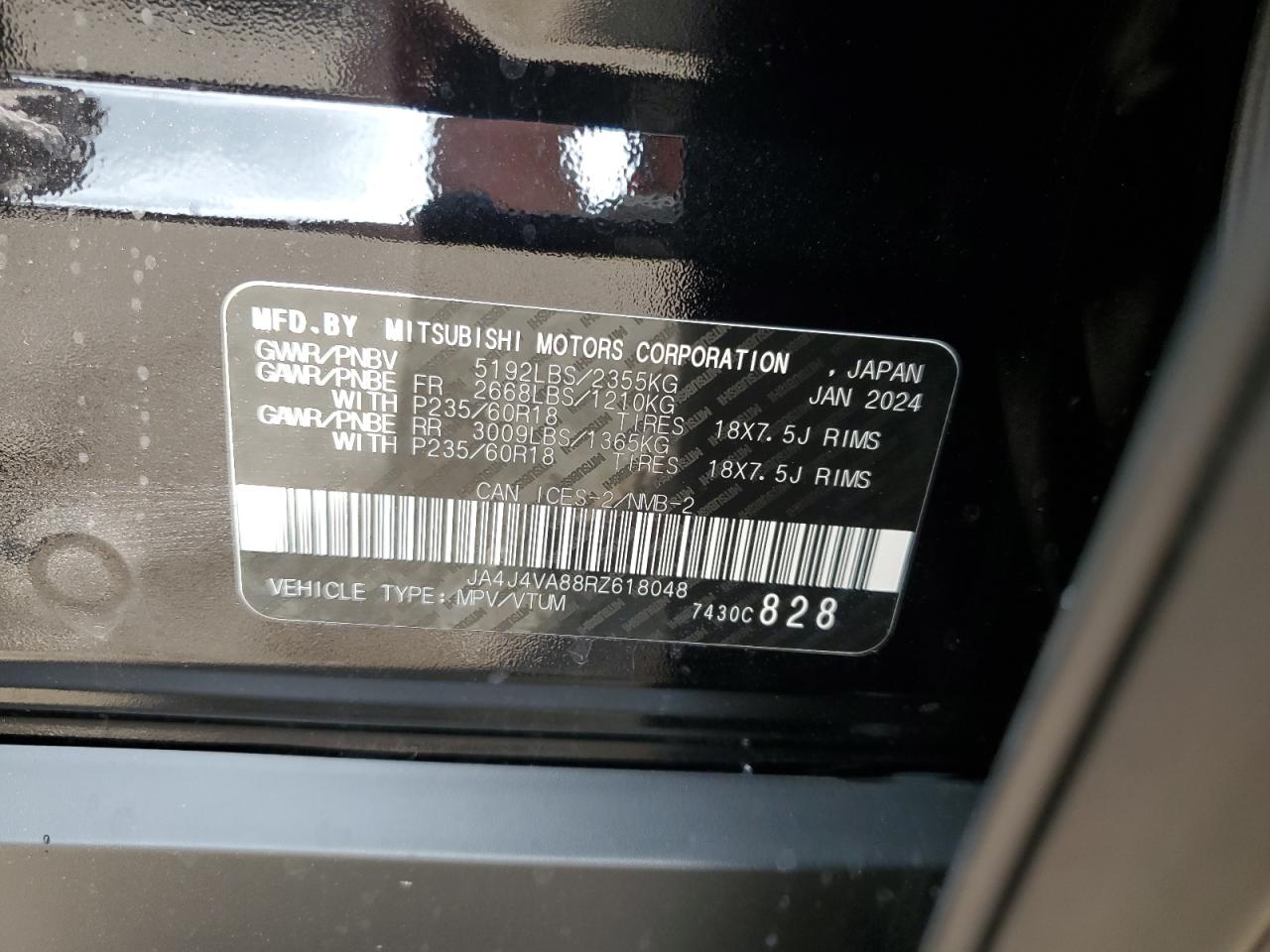 2024 MITSUBISHI OUTLANDER SE VIN:JA4J4VA88RZ618048