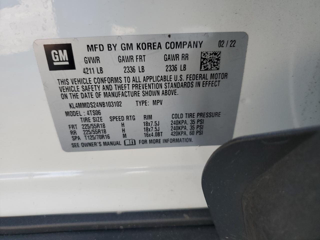 2022 BUICK ENCORE GX SELECT VIN:KL4MMDS24NB103102