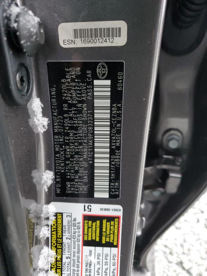2023 TOYOTA CAMRY LE VIN:4T1C11AK9PU832371