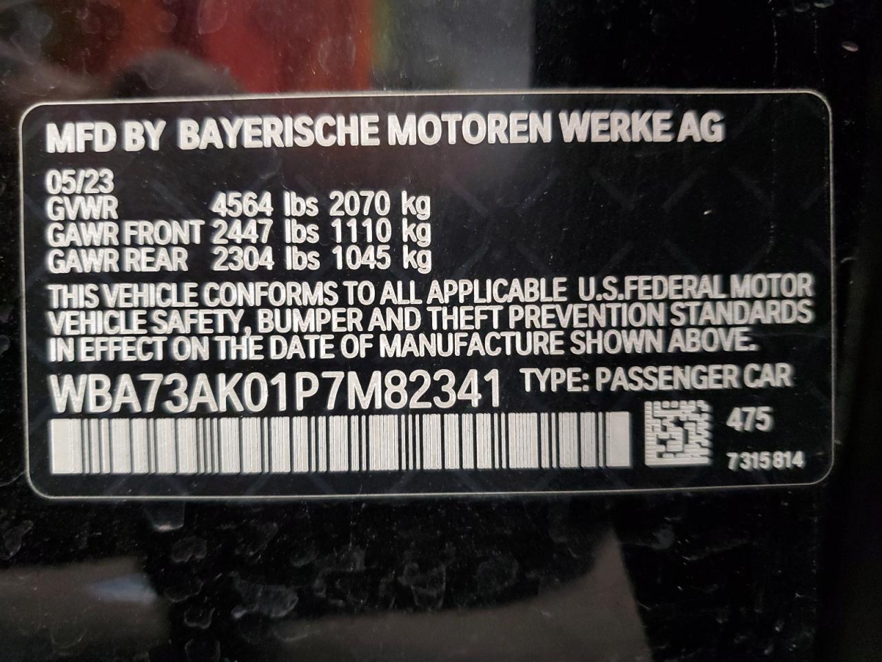 2023 BMW 228XI VIN:WBA73AK01P7M82341