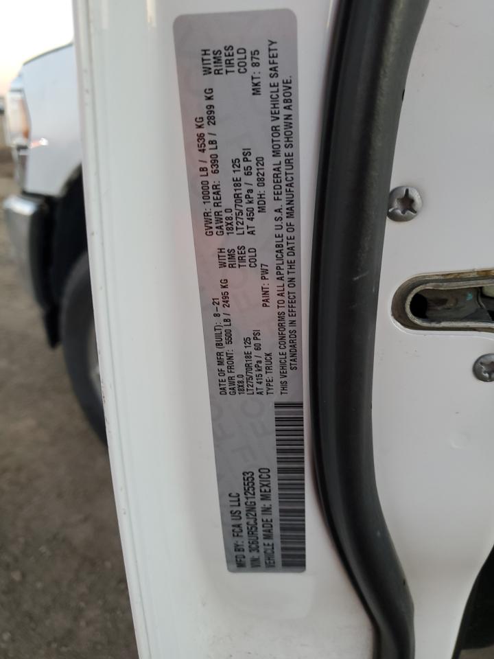 2022 RAM 2500 TRADESMAN VIN:3C6UR5CJ2NG125553