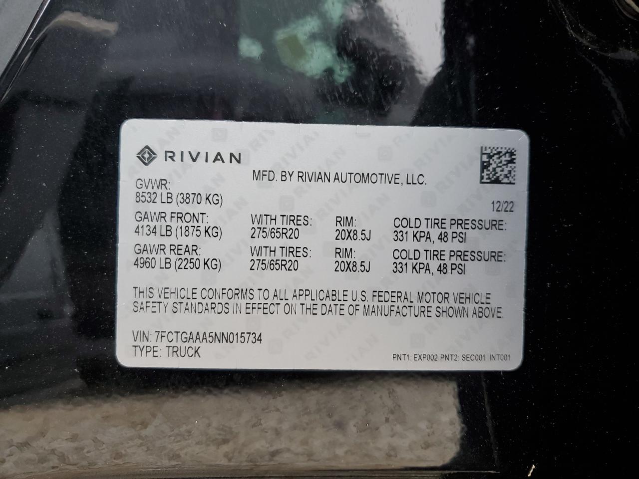 2022 RIVIAN R1T ADVENTURE VIN:7FCTGAAA5NN015734