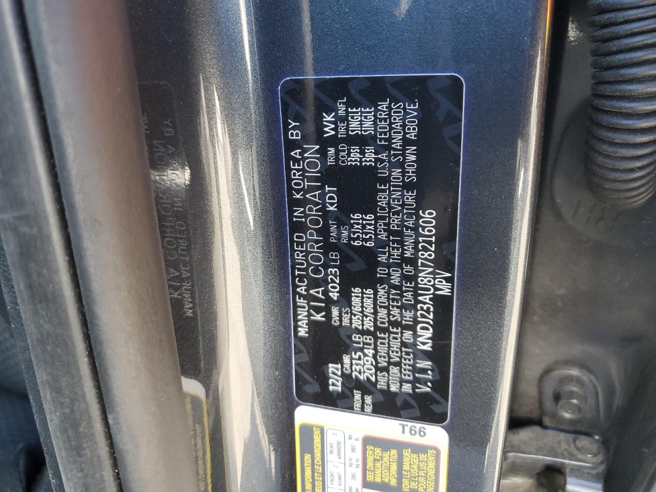 2022 KIA SOUL LX VIN:KNDJ23AU8N7821606