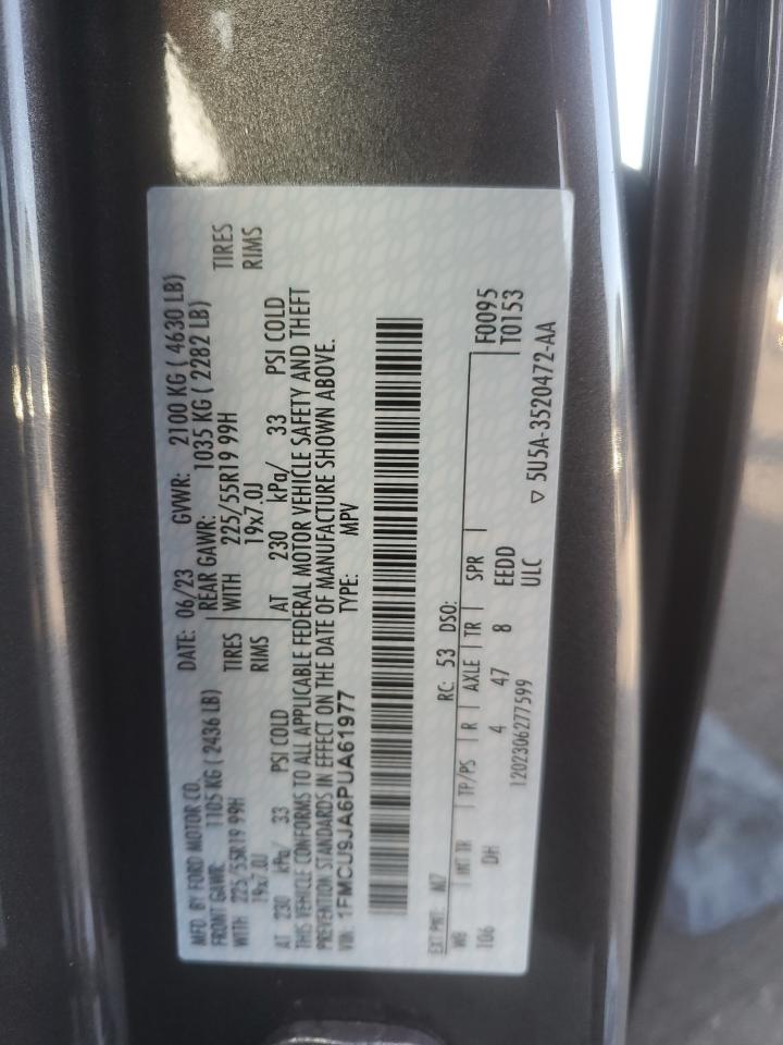 2023 FORD ESCAPE PLATINUM VIN:1FMCU9JA6PUA61977