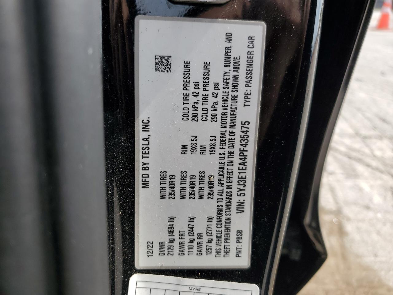 2023 TESLA MODEL 3 VIN:5YJ3E1EA4PF435475