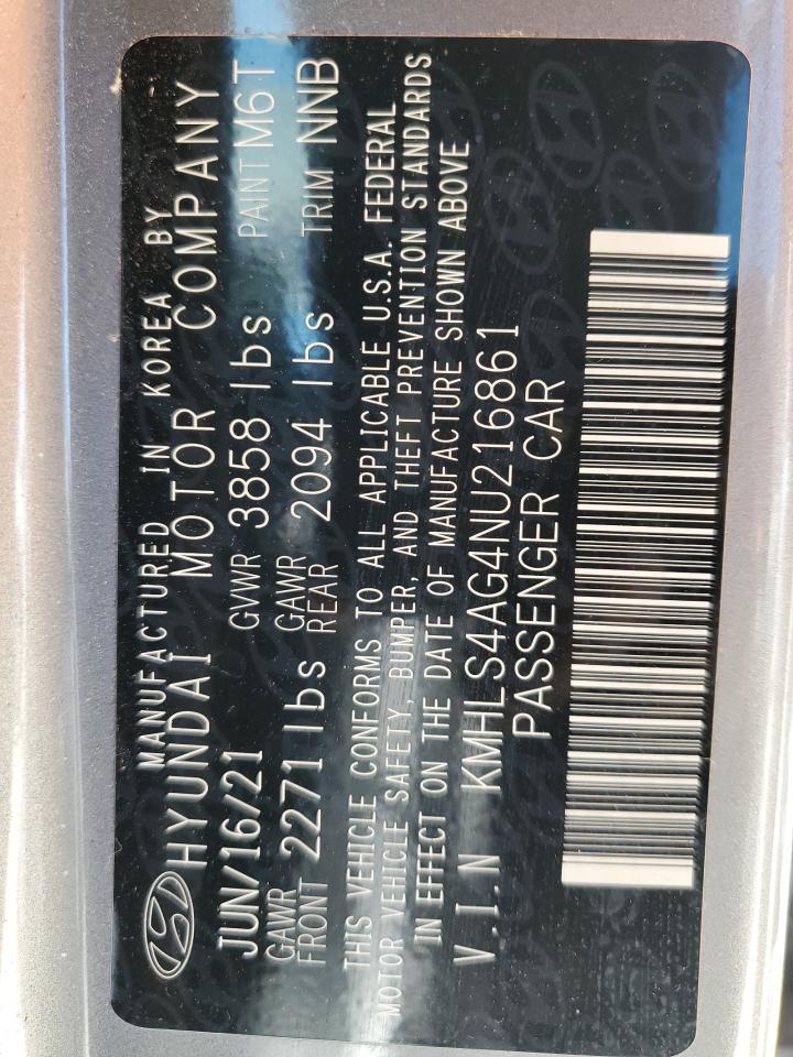 2022 HYUNDAI ELANTRA SEL VIN:KMHLS4AG4NU216861