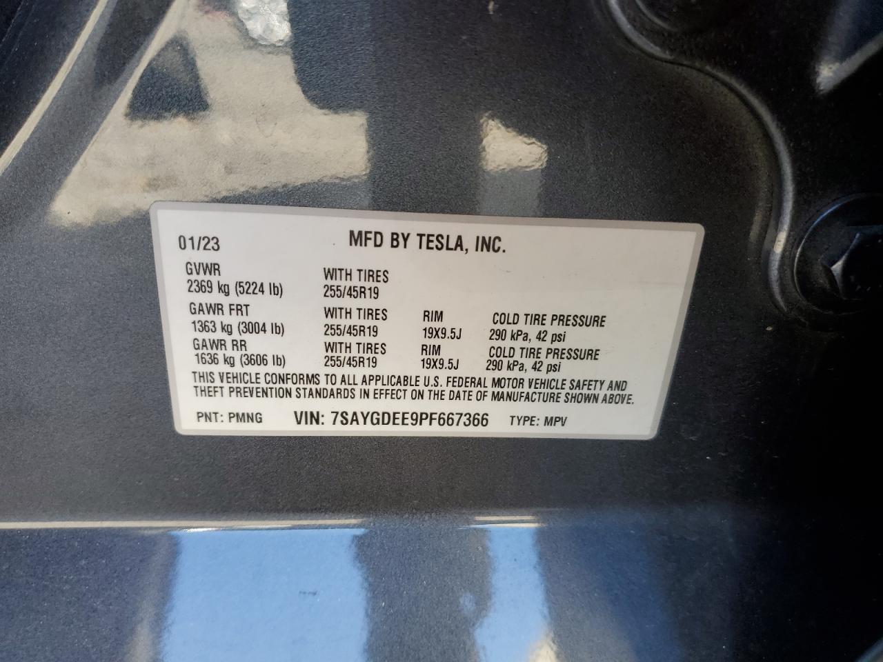 2023 TESLA MODEL Y VIN:7SAYGDEE9PF667366