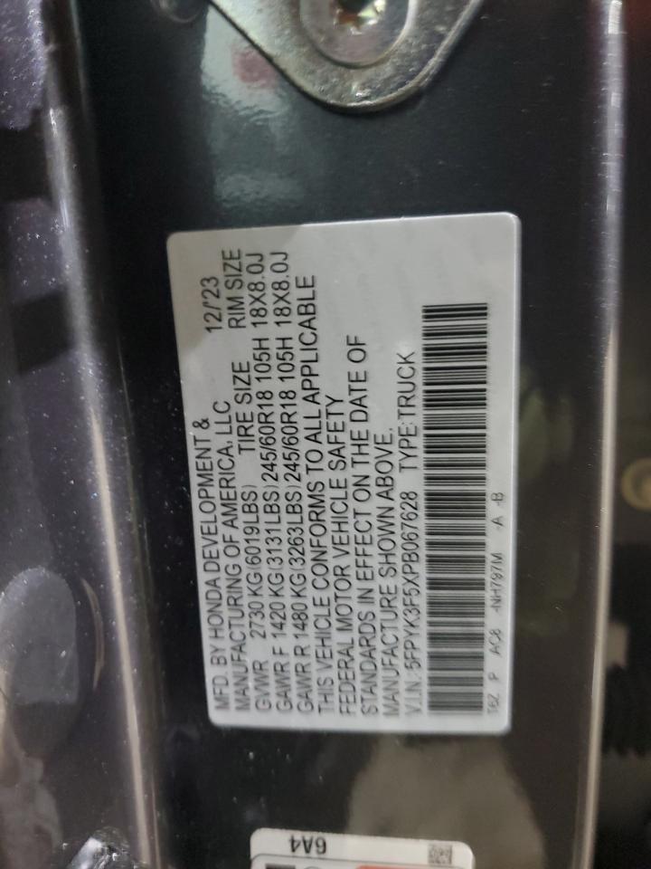 2023 HONDA RIDGELINE RTL VIN:5FPYK3F5XPB067628