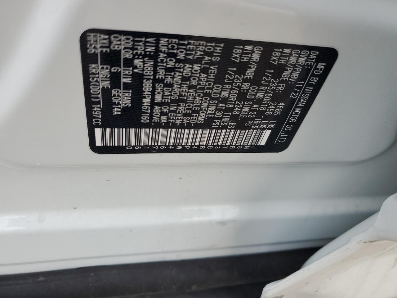 2023 NISSAN ROGUE SV VIN:JN8BT3BB4PW467160
