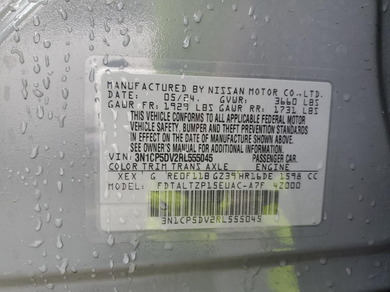 2024 NISSAN KICKS SR VIN:3N1CP5DV2RL555045