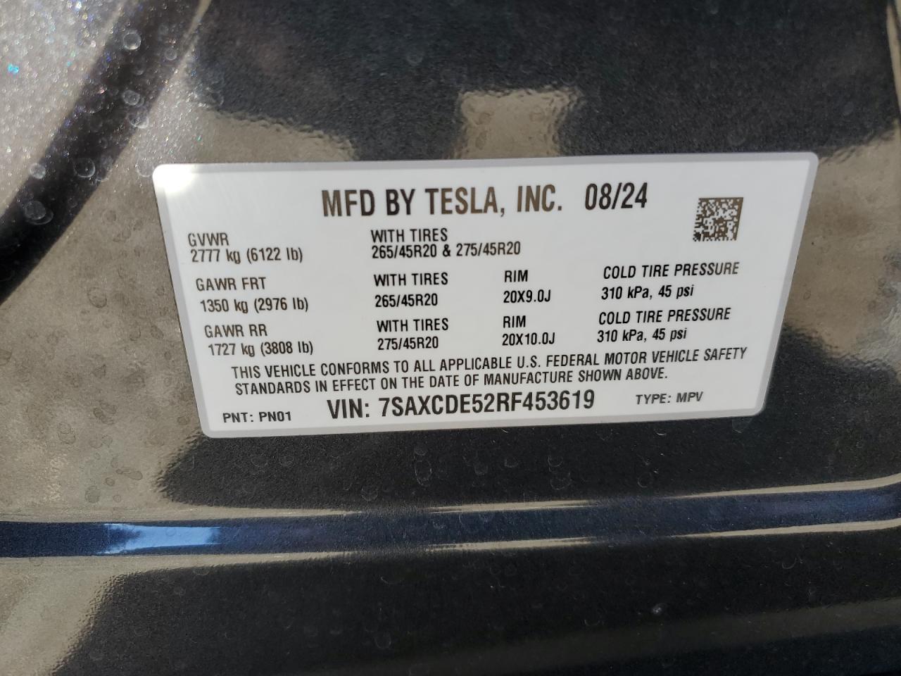 2024 TESLA MODEL X VIN:7SAXCDE52RF453619