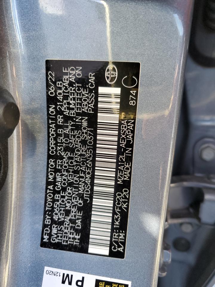 2022 TOYOTA COROLLA SE VIN:JTDS4MCE6N3510371