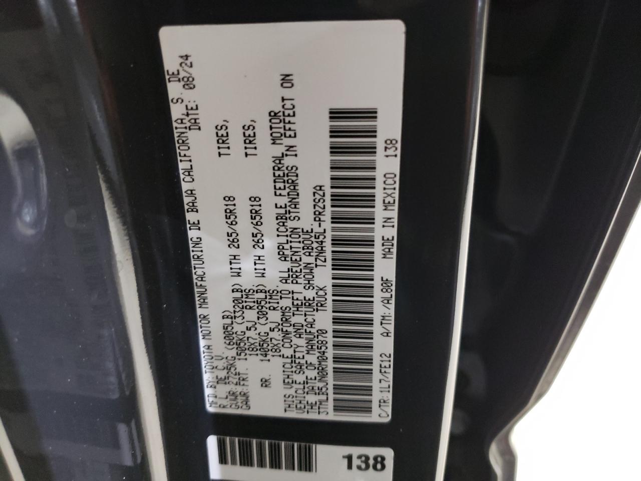 2024 TOYOTA TACOMA DOUBLE CAB VIN:3TMLB5JN0RM045870