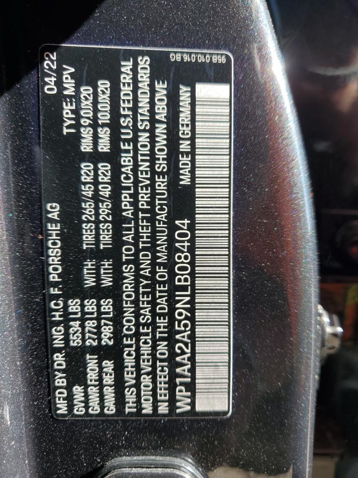 2022 PORSCHE MACAN VIN:WP1AA2A59NLB08404