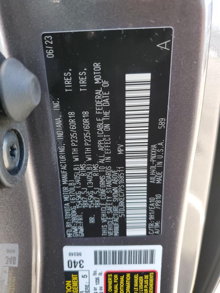 2023 TOYOTA SIENNA XLE VIN:5TDJRKEC7PS168511