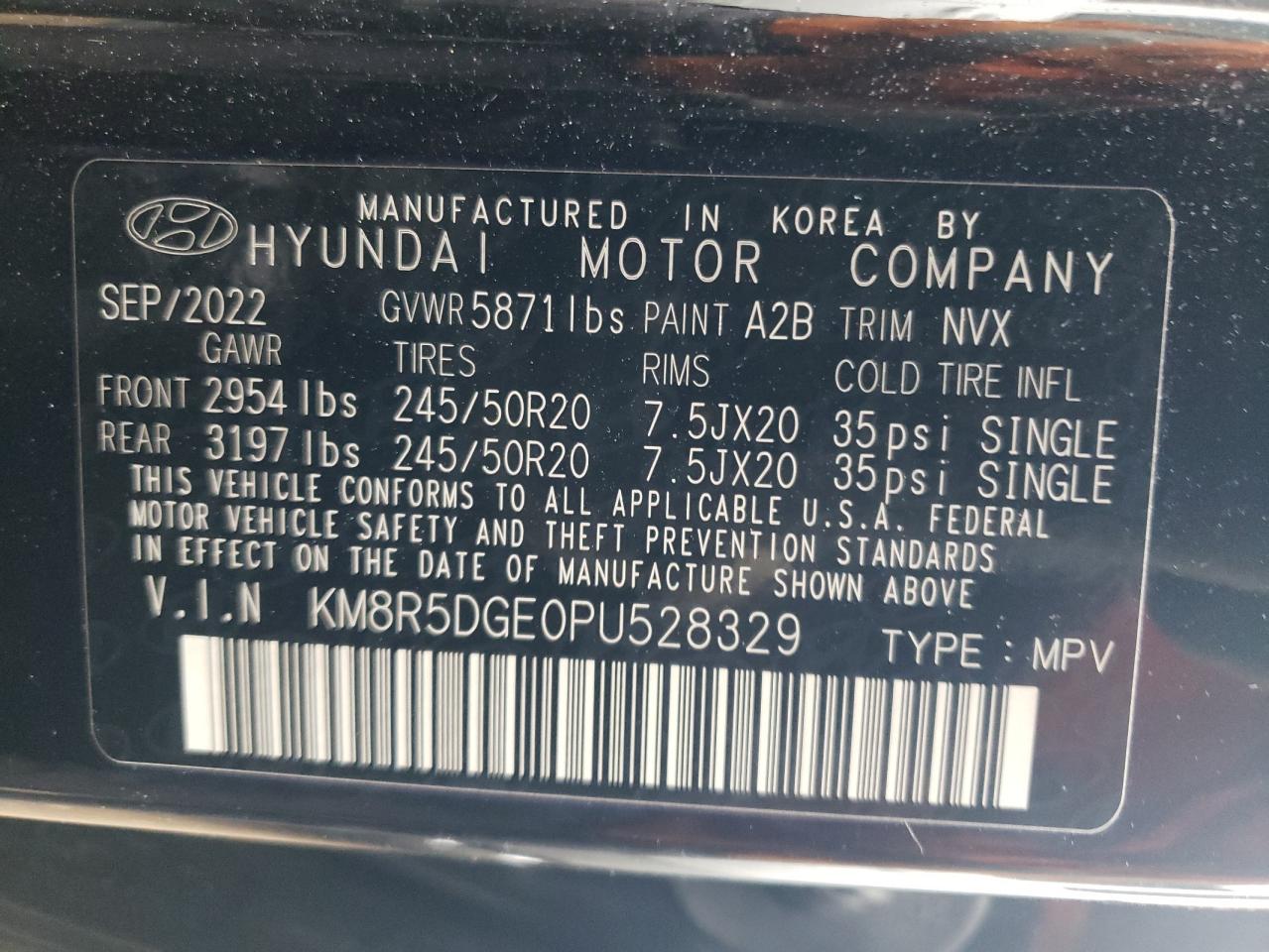 2023 HYUNDAI PALISADE LIMITED VIN:KM8R5DGE0PU528329
