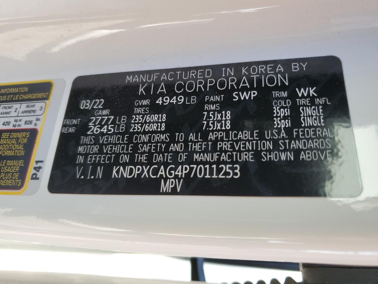 2023 KIA SPORTAGE SX PRESTIGE VIN:KNDPXCAG4P7011253