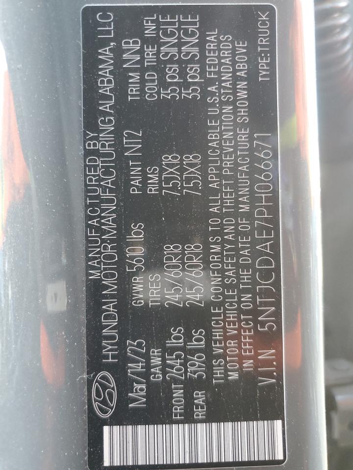 2023 HYUNDAI SANTA CRUZ SEL VIN:5NTJCDAE7PH066671