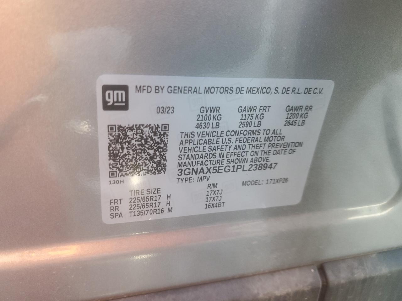 2023 CHEVROLET EQUINOX LS VIN:3GNAX5EG1PL238947