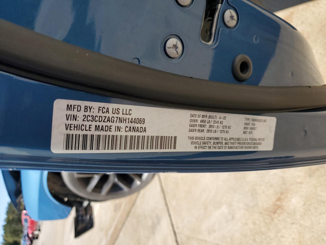 2022 DODGE CHALLENGER SXT VIN:2C3CDZAG7NH144069