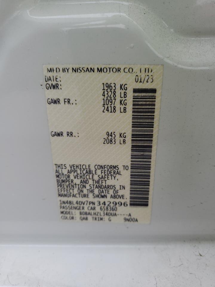 2023 NISSAN ALTIMA SV VIN:1N4BL4DV7PN342996