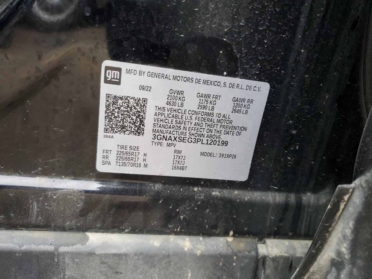 2023 CHEVROLET EQUINOX LS VIN:3GNAXSEG3PL120199