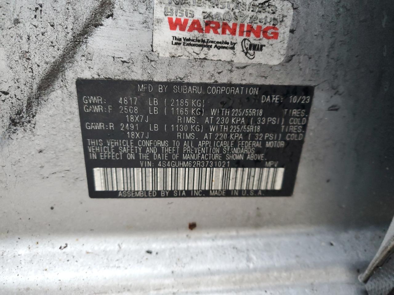 2024 SUBARU CROSSTREK LIMITED VIN:4S4GUHM62R3731021