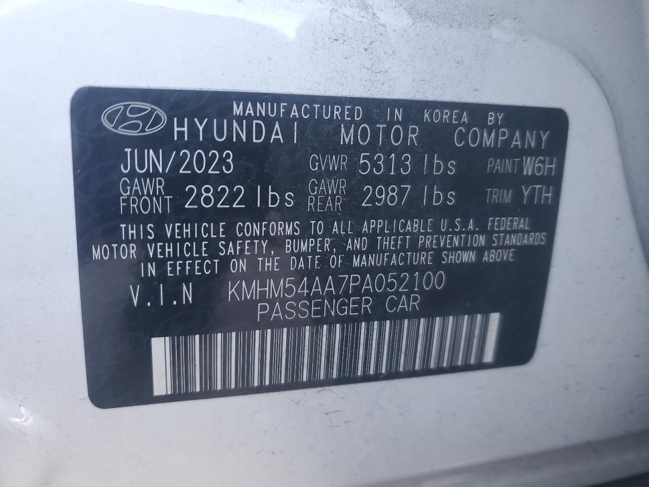 2023 HYUNDAI IONIQ 6 LIMITED VIN:KMHM54AA7PA052100
