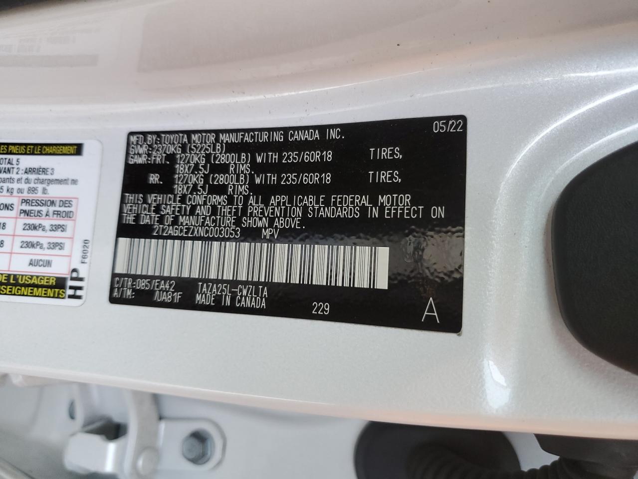 2022 LEXUS NX 350 VIN:5XYZGDAB0CG099797
