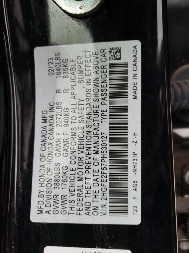 2023 HONDA CIVIC SPORT VIN:2HGFE2F57PH530127