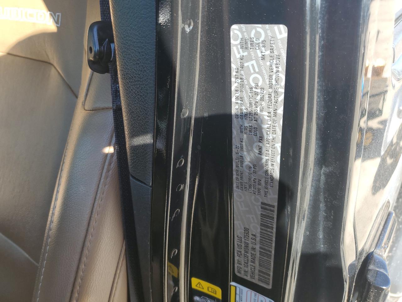 2022 JEEP WRANGLER UNLIMITED RUBICON VIN:1C4JJXFM6NW175930