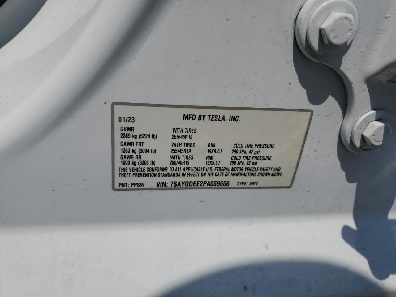 2023 TESLA MODEL Y VIN:7SAYGDEE2PA059556