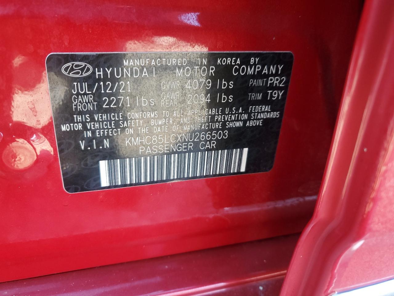 2022 HYUNDAI IONIQ SEL VIN:KMHC85LCXNU266503