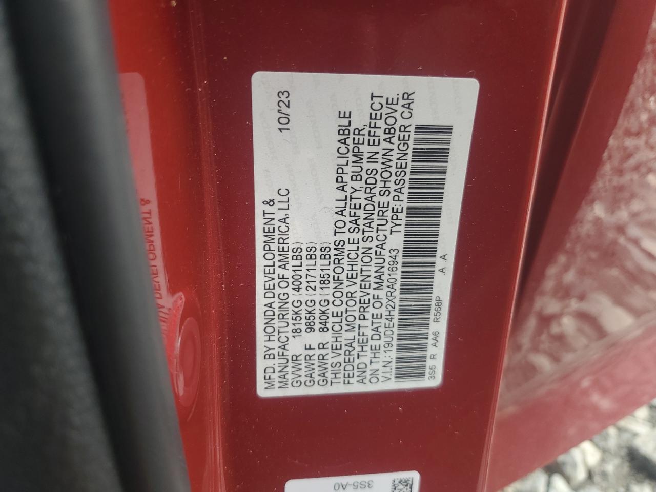 2024 ACURA INTEGRA VIN:19UDE4H2XRA016943