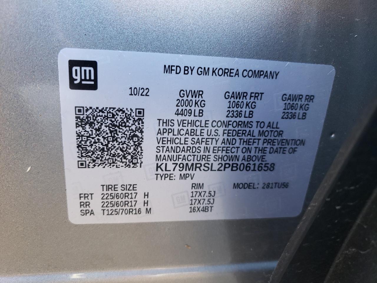 2023 CHEVROLET TRAILBLAZER LT VIN:KL79MRSL2PB061658